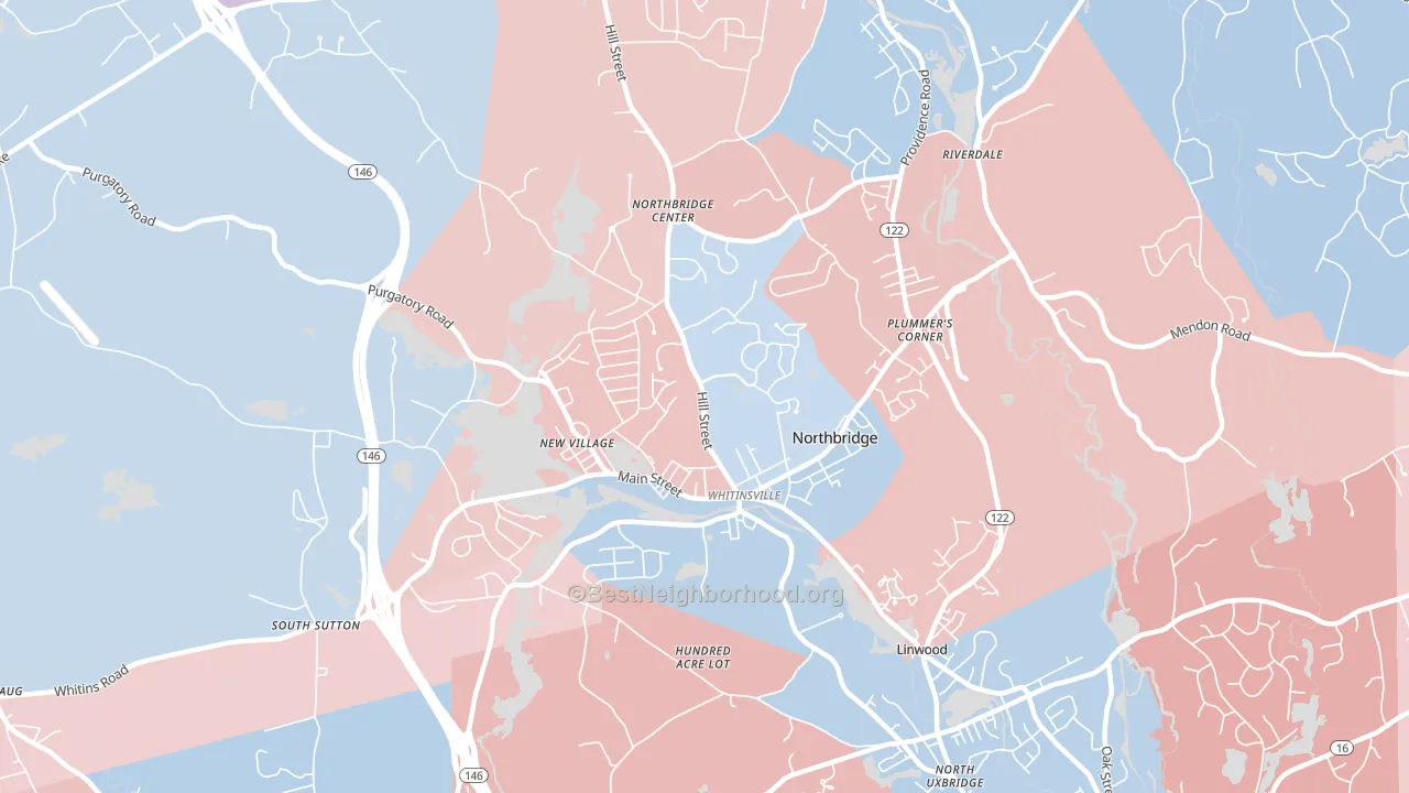 Whitinsville, MA block-group political-lean map