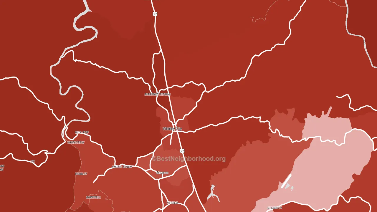 Whitley City, KY block-group political-lean map
