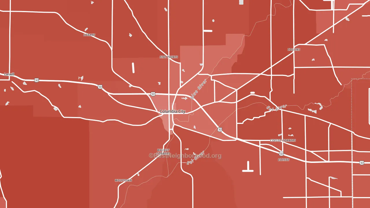 Whitley County, IN block-group political-lean map