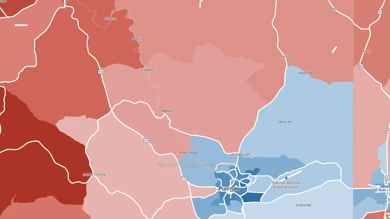 Whitman County, WA block-group political-lean map