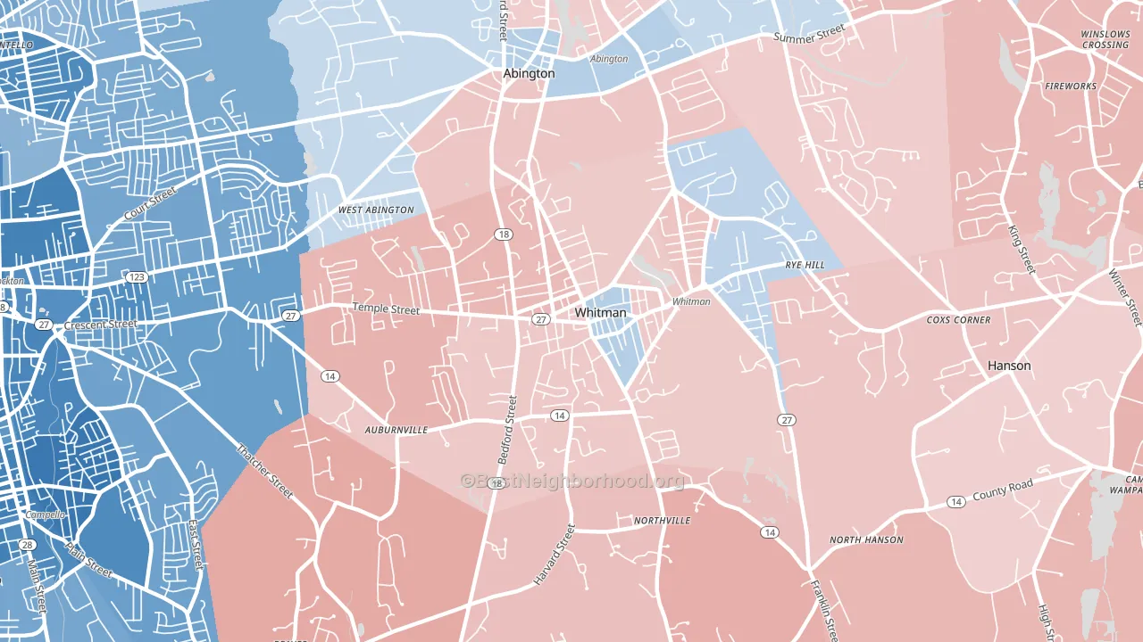 Whitman, MA block-group political-lean map