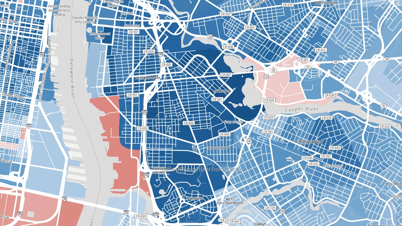 Whitman Park, Camden, NJ block-group political-lean map