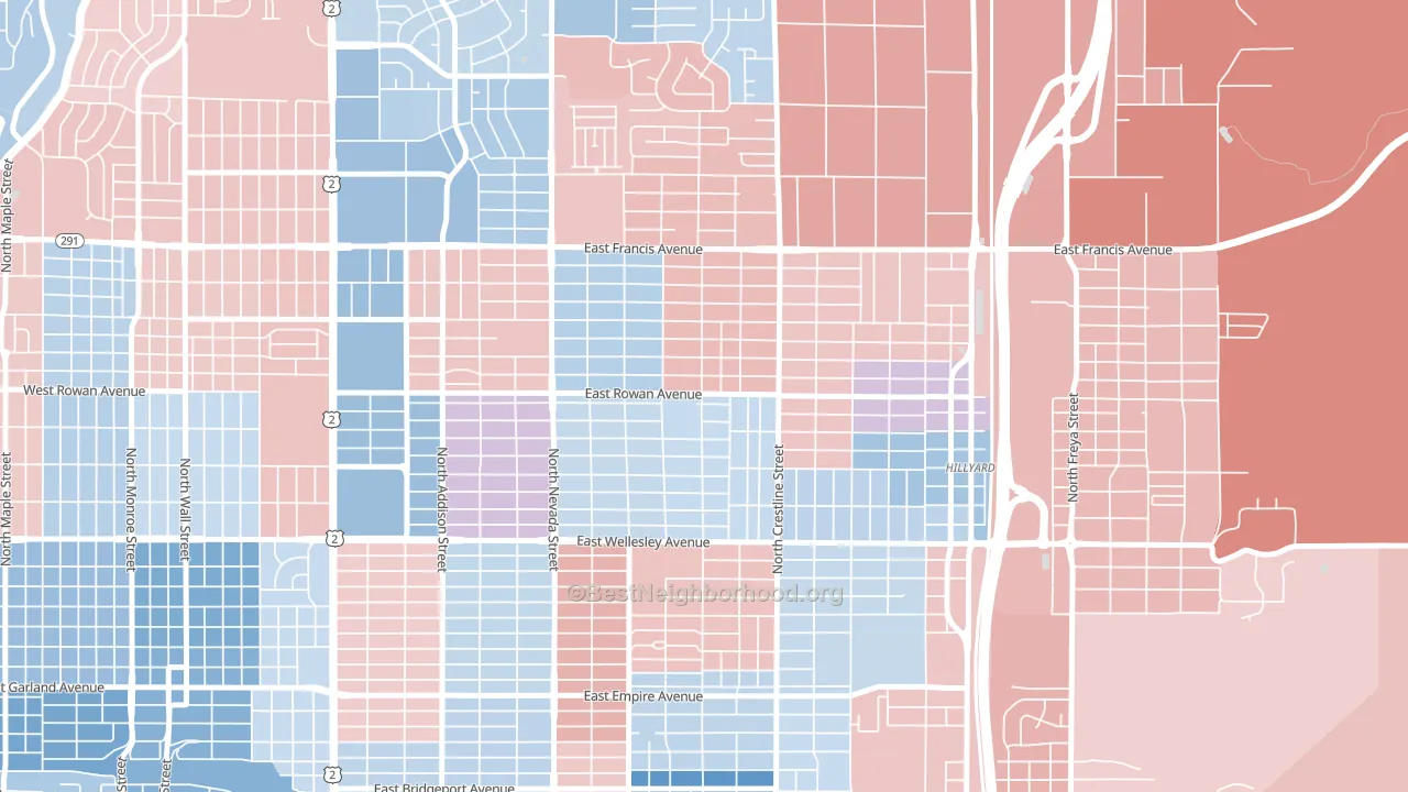 Whitman, Spokane, WA block-group political-lean map