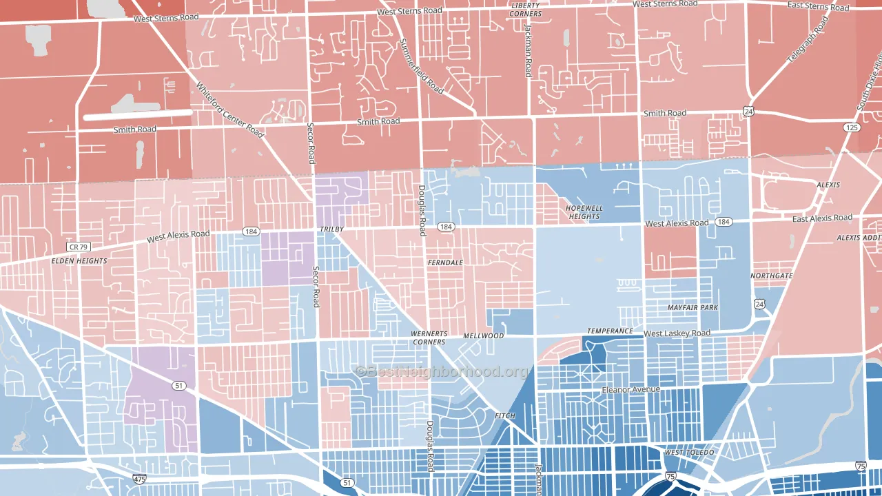 Whitmer-Trilby, Toledo, OH block-group political-lean map