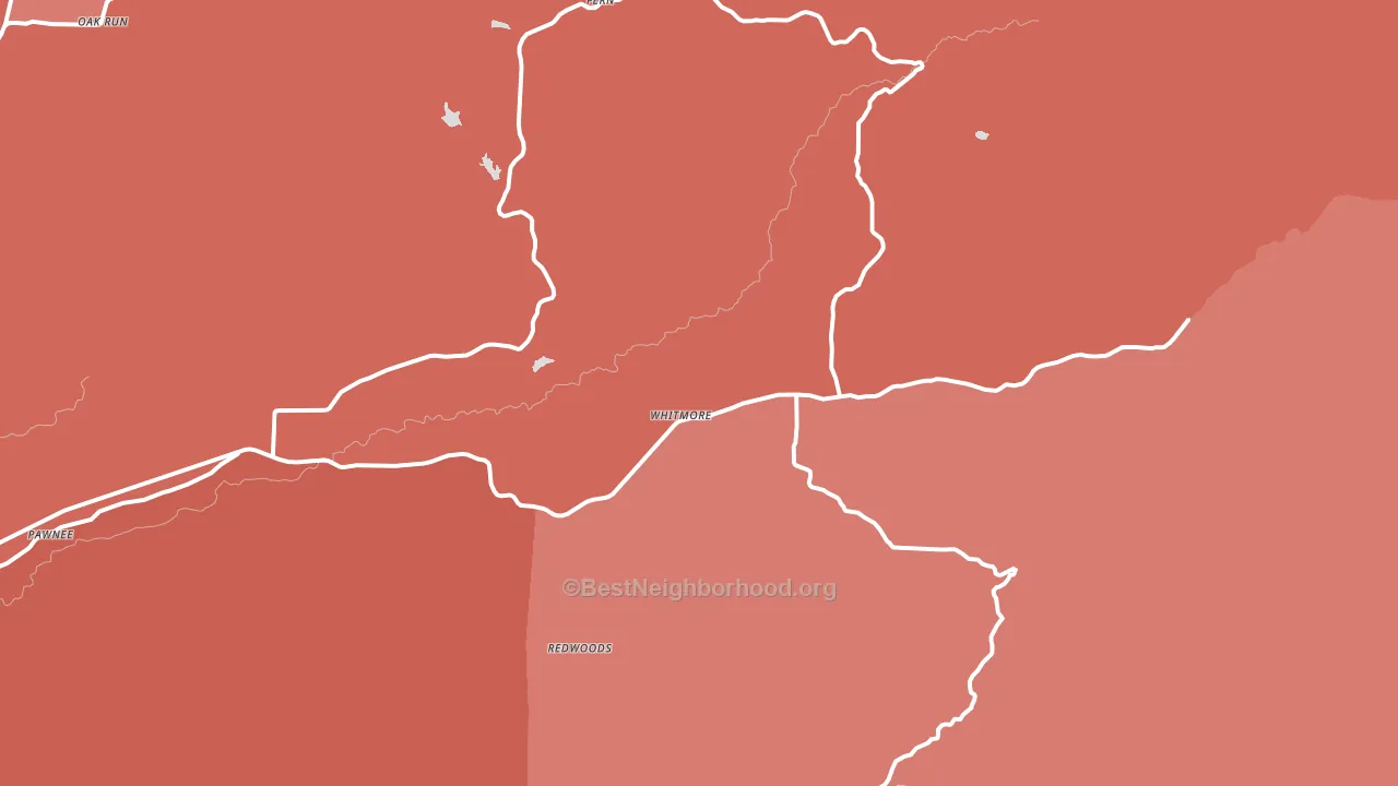 Whitmore, CA block-group political-lean map