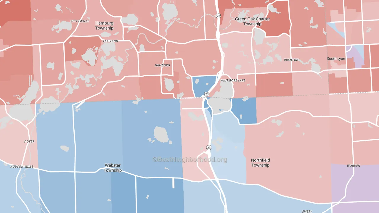 Whitmore Lake, MI block-group political-lean map