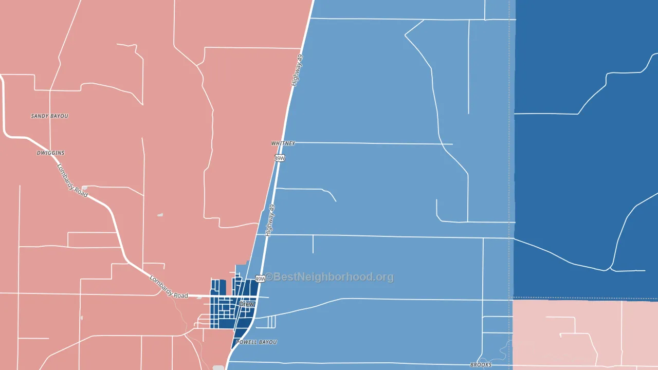 Whitney, MS block-group political-lean map