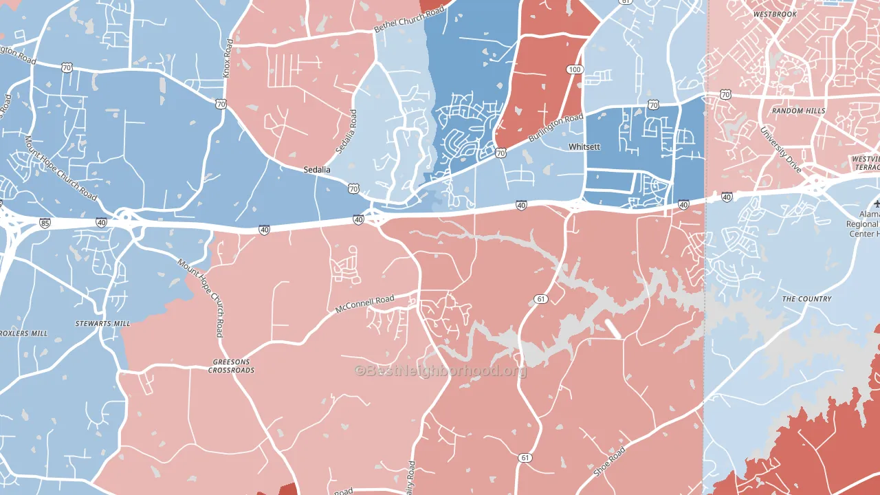 Whitsett, NC block-group political-lean map