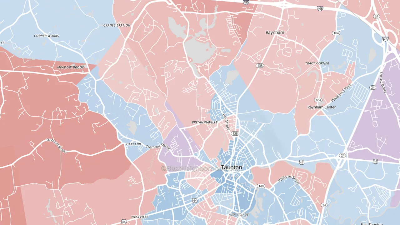 Whittenton, Taunton, MA block-group political-lean map
