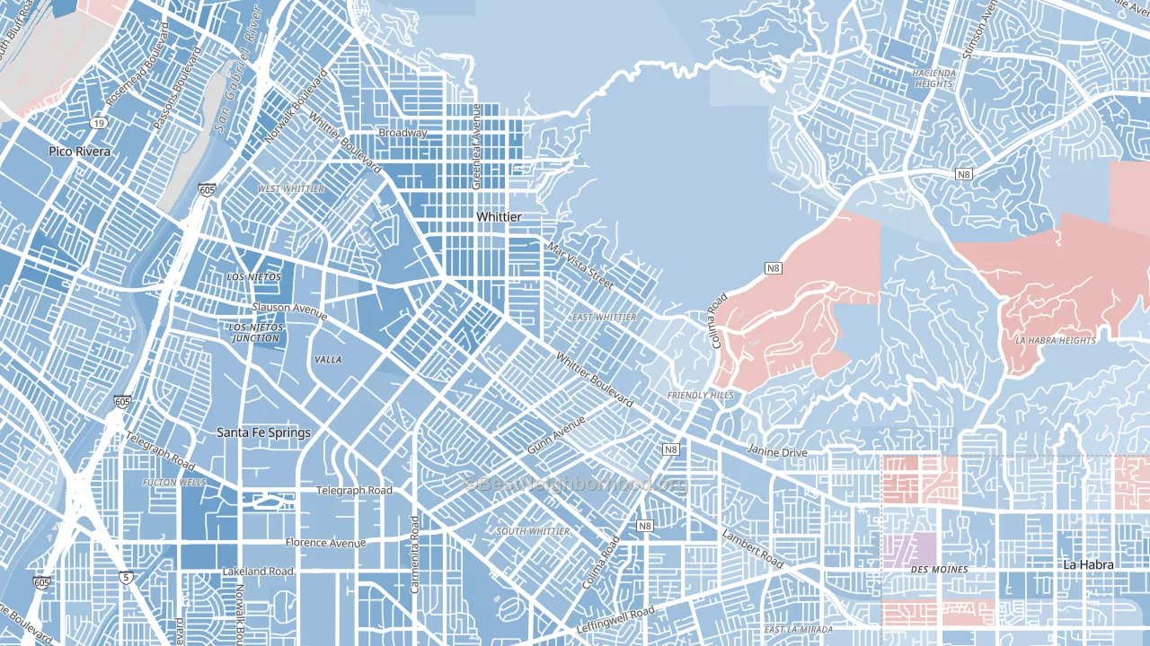 Whittier, CA block-group political-lean map