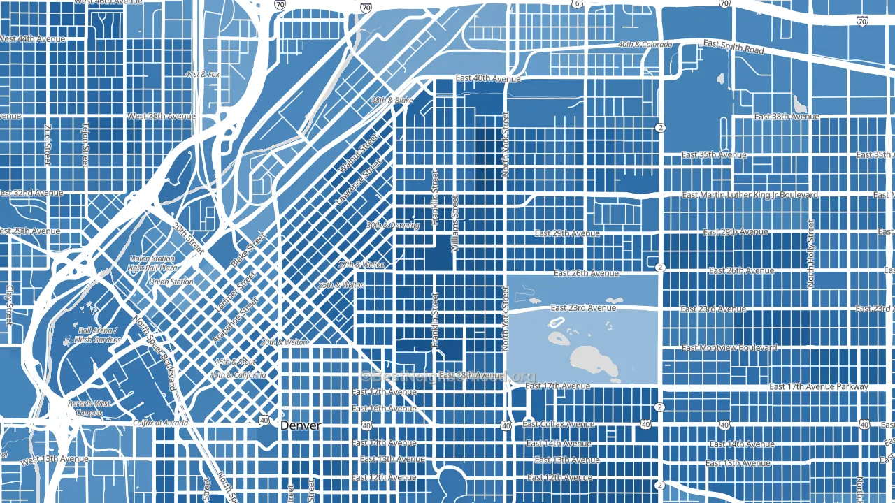 Whittier, Denver, CO block-group political-lean map