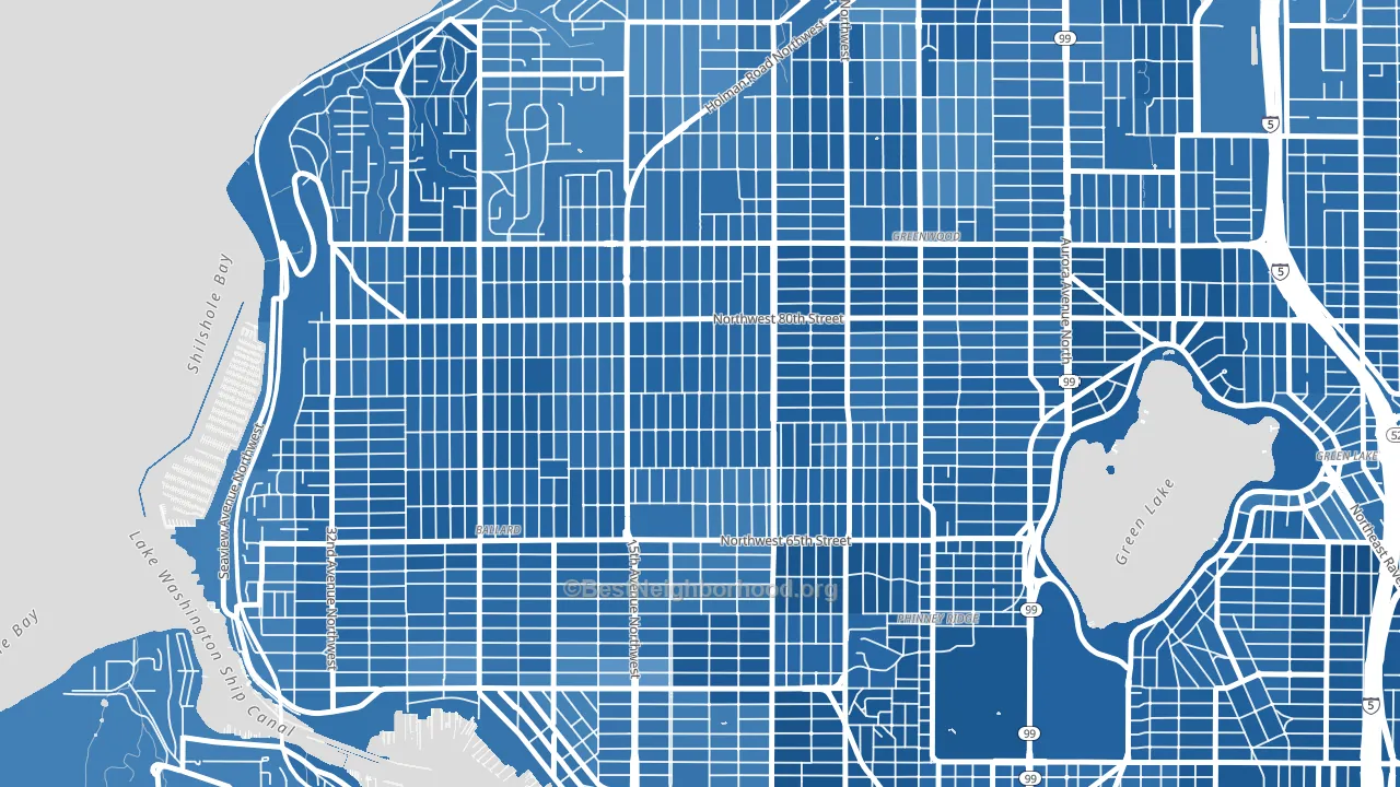 Whittier Heights, Seattle, WA block-group political-lean map