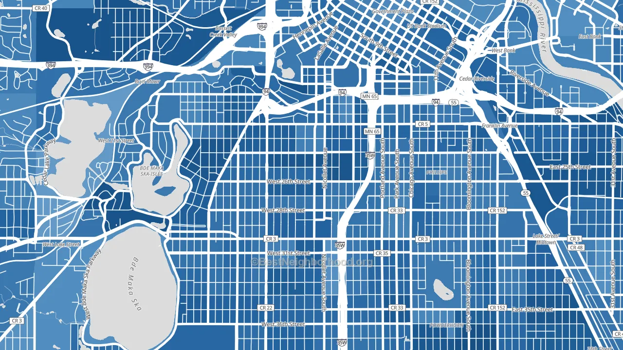 Whittier, Minneapolis, MN block-group political-lean map