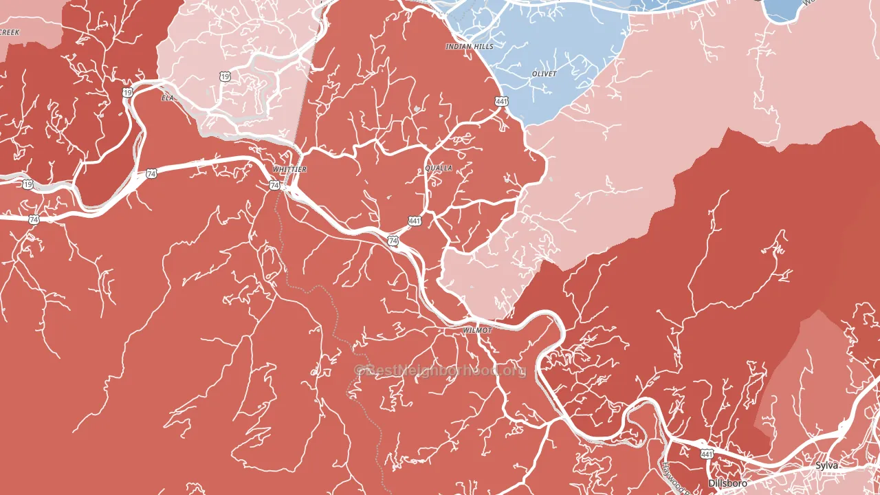 Whittier, NC block-group political-lean map