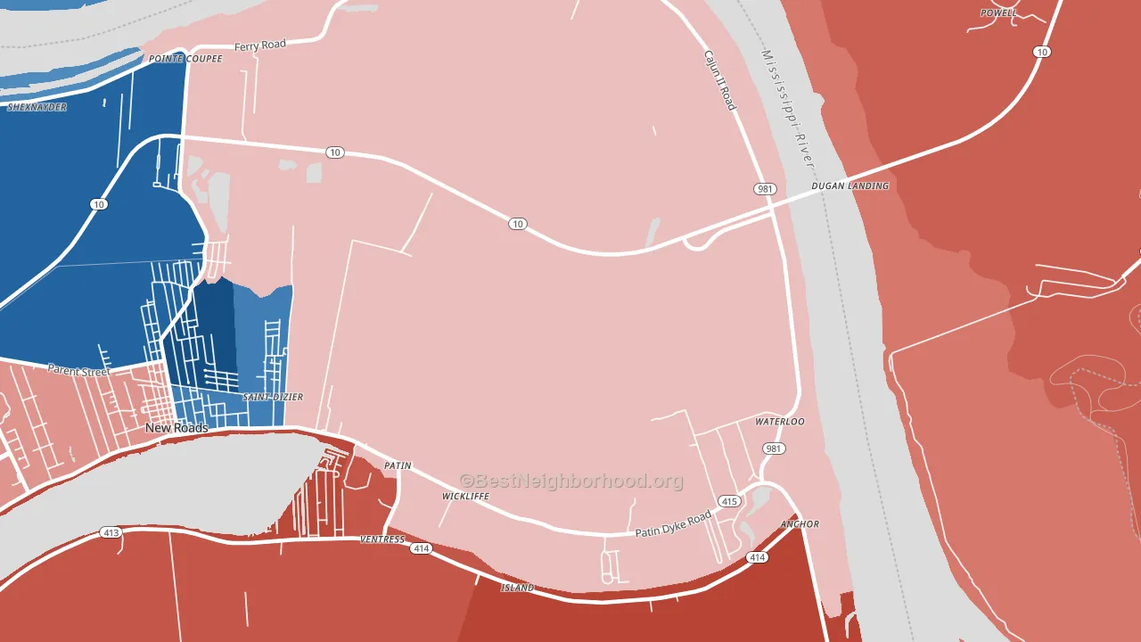 Wickliffe, LA block-group political-lean map