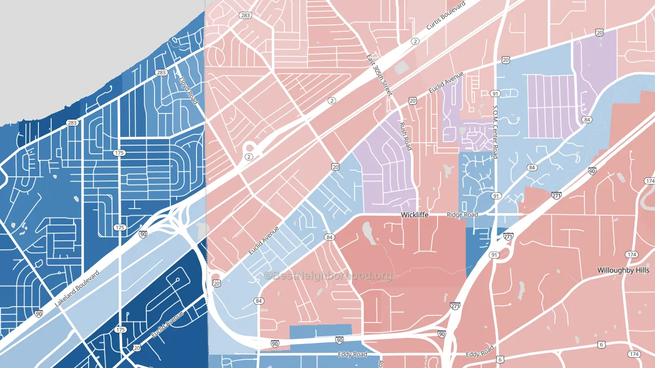 Wickliffe, OH block-group political-lean map