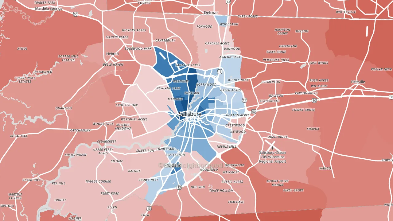 Wicomico County, MD block-group political-lean map