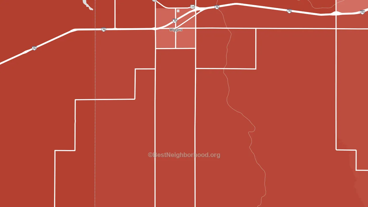 Wiggins, CO block-group political-lean map