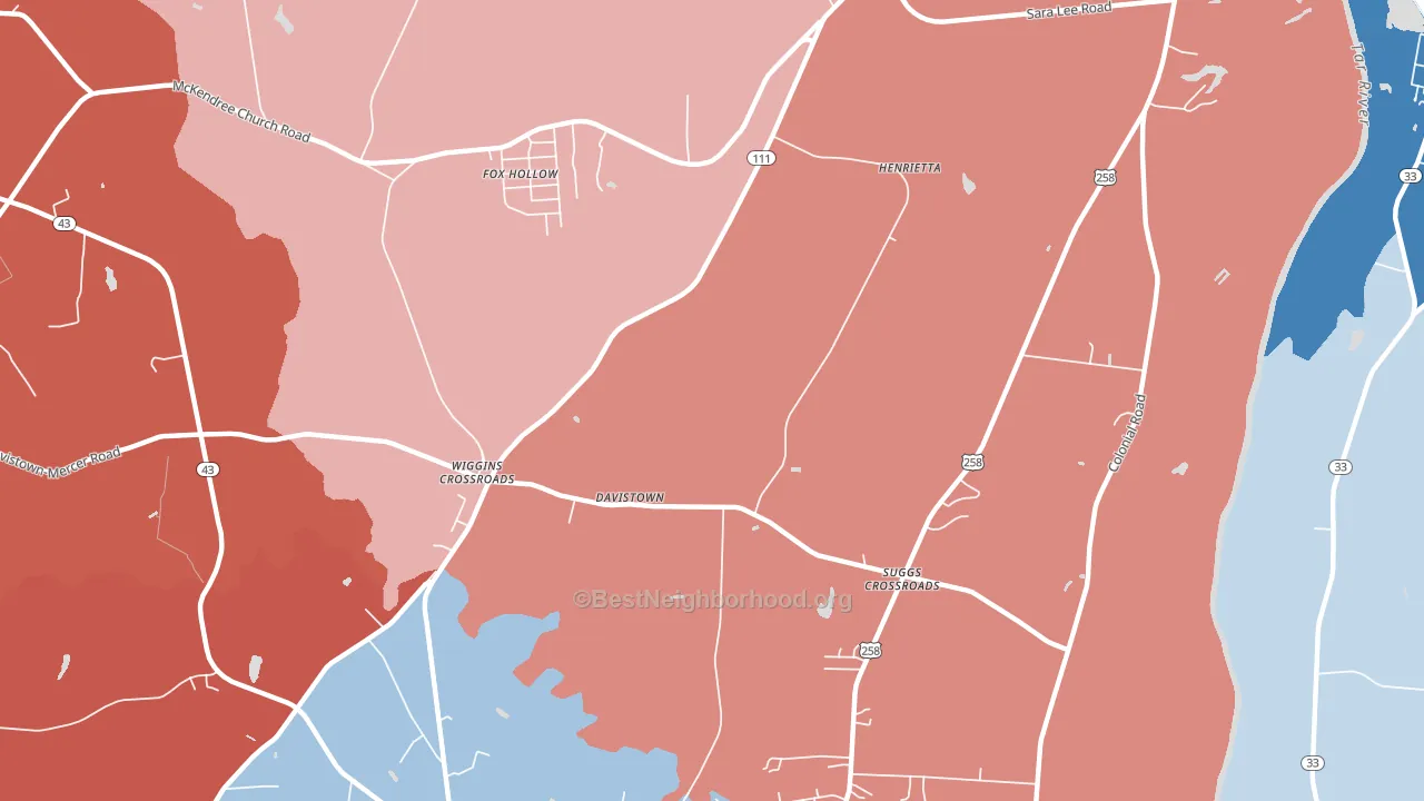 Wiggins Crossroads, NC block-group political-lean map