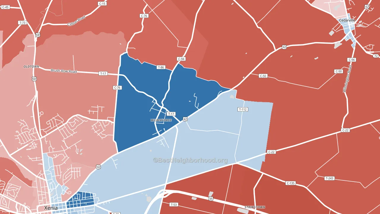 Wilberforce, OH block-group political-lean map