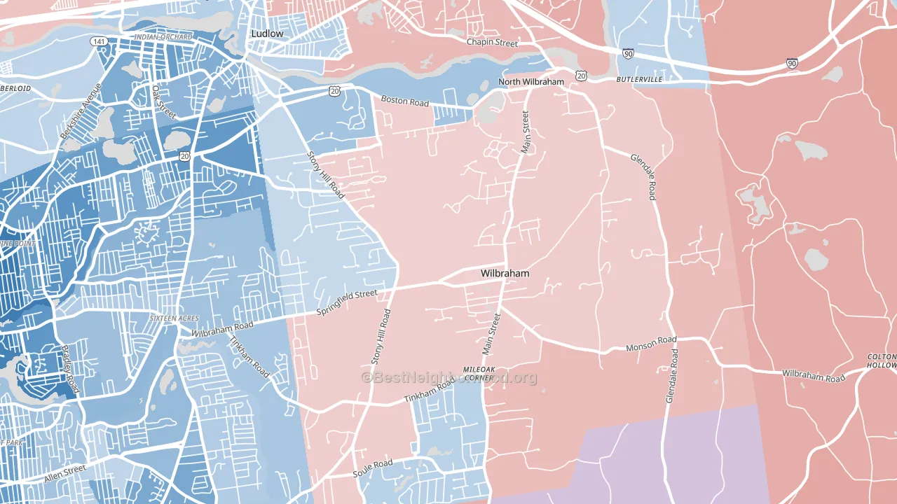 Wilbraham, MA block-group political-lean map
