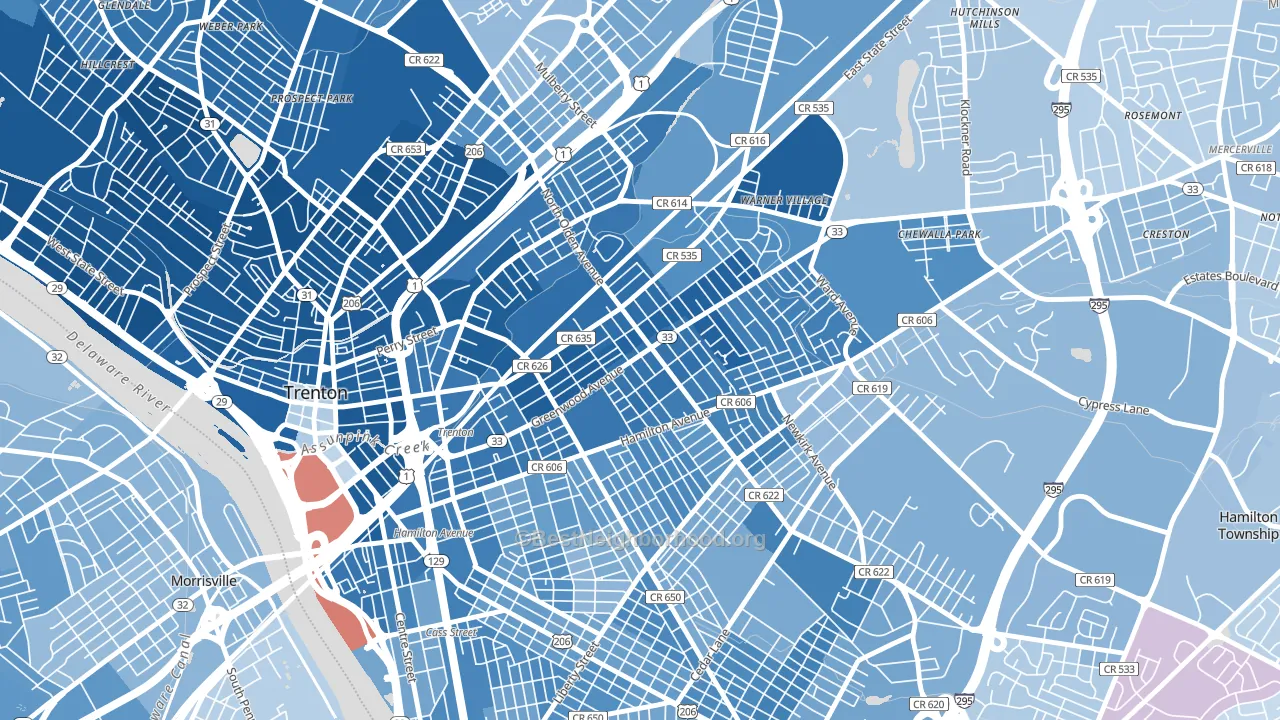 Wilbur, Trenton, NJ block-group political-lean map
