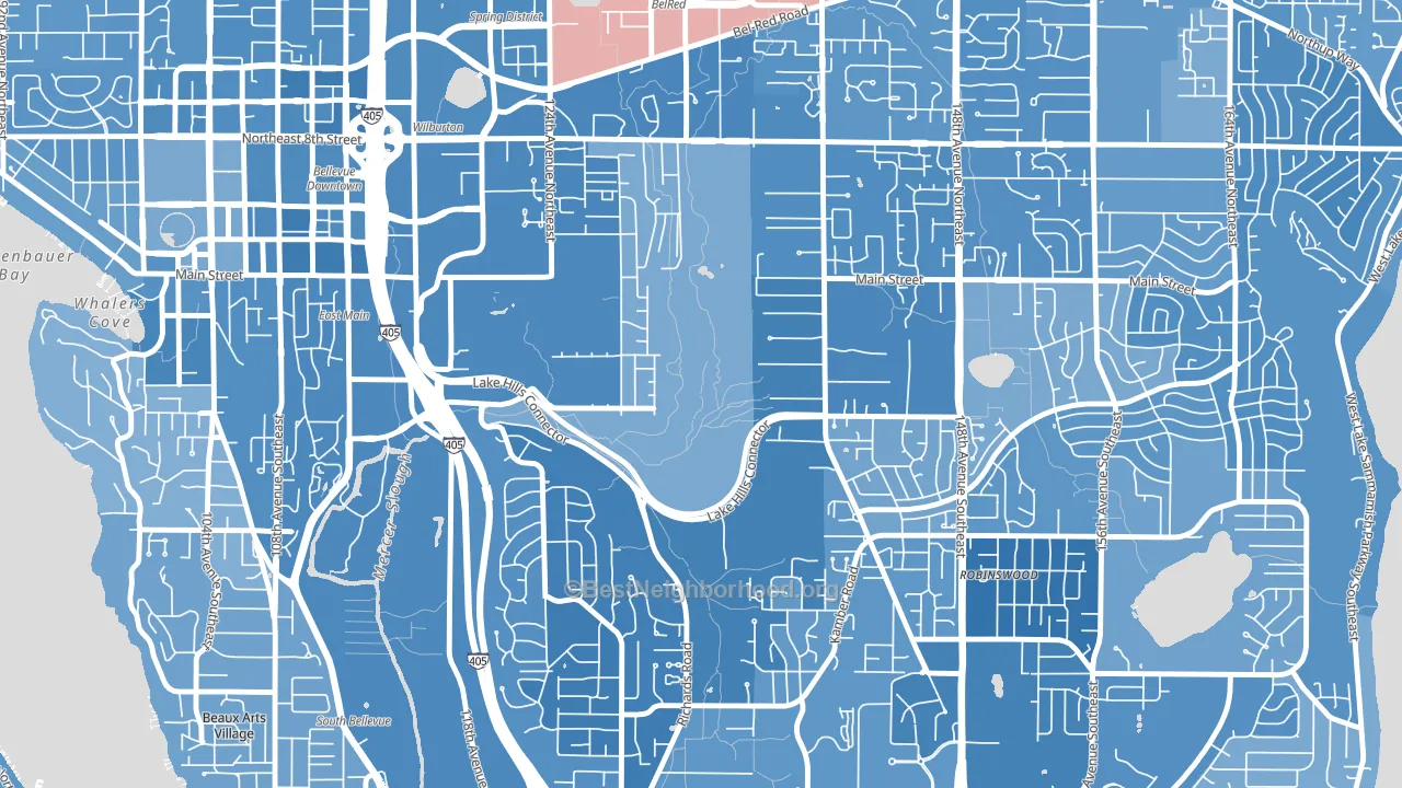 Wilburton, Bellevue, WA block-group political-lean map