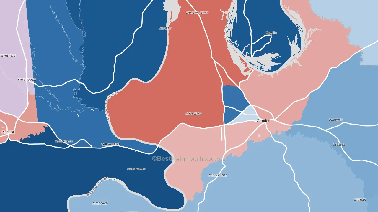 Wilcox County, AL block-group political-lean map