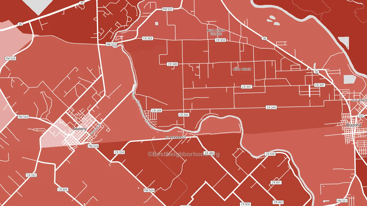 Wild Peach Village, TX block-group political-lean map