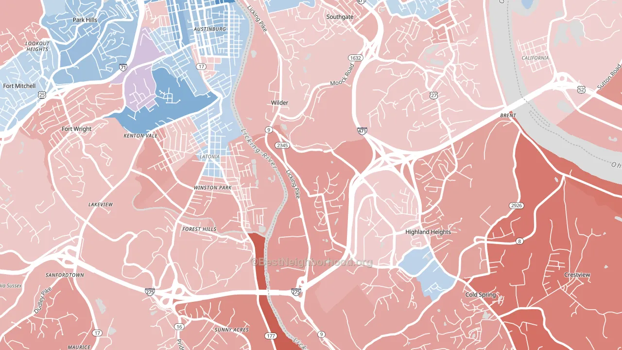 Wilder, KY block-group political-lean map