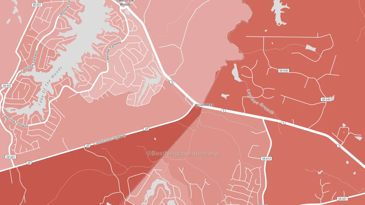 Wilderness, VA block-group political-lean map