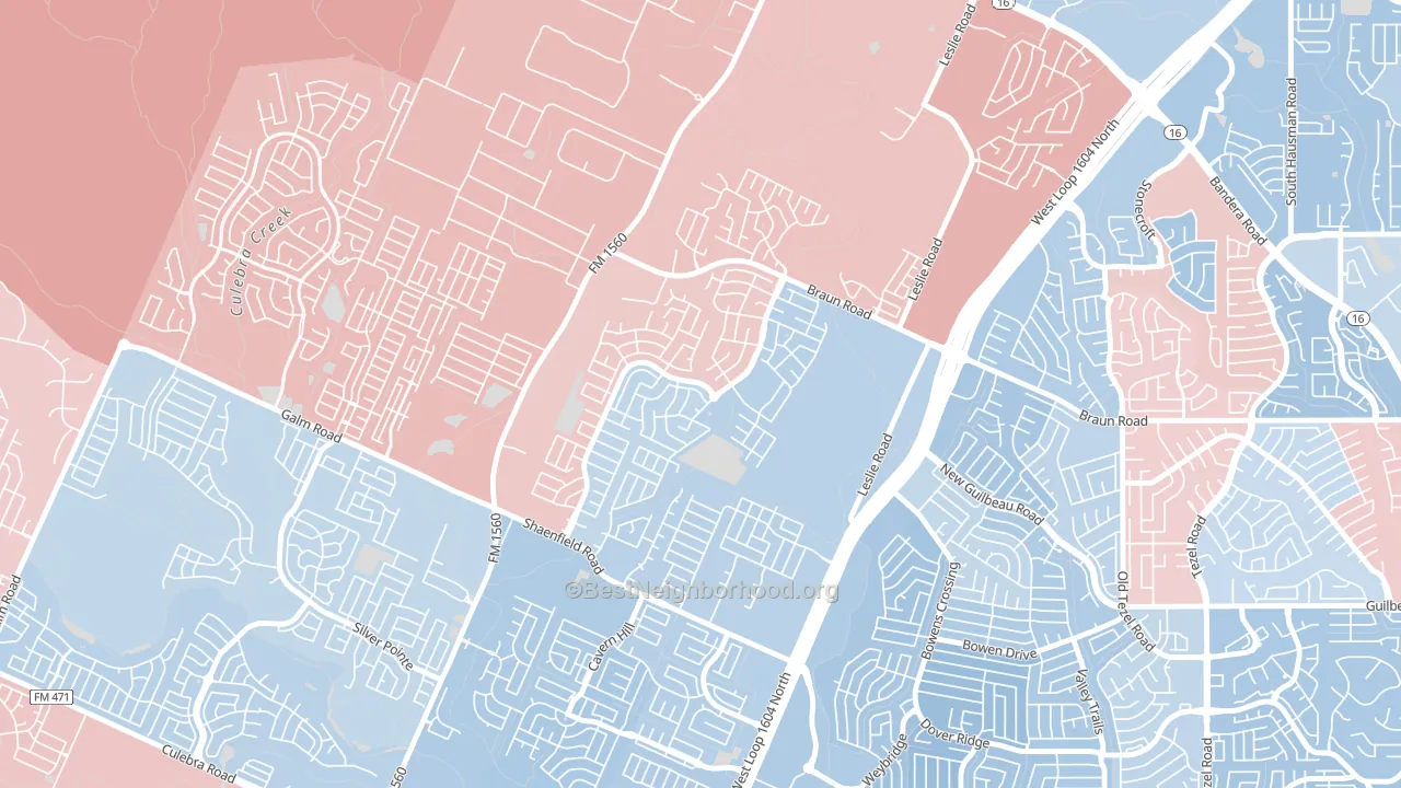 Wildhorse, San Antonio, TX block-group political-lean map
