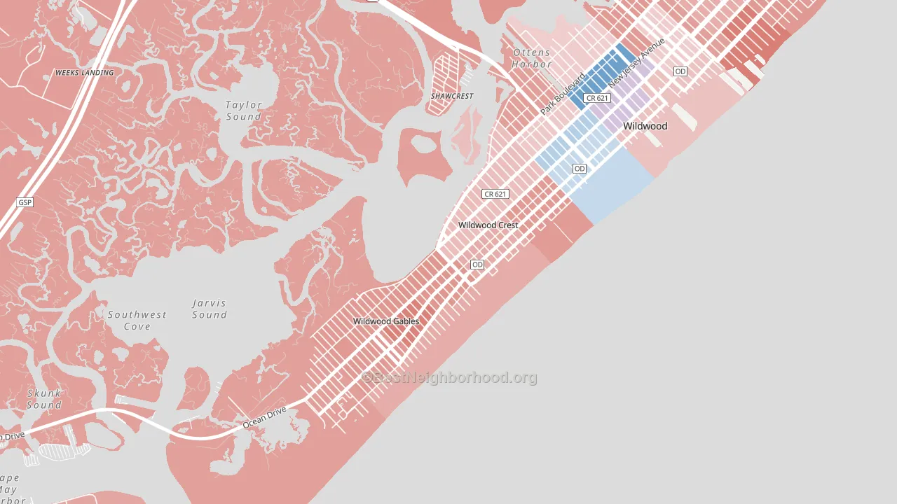 Wildwood Crest, NJ block-group political-lean map