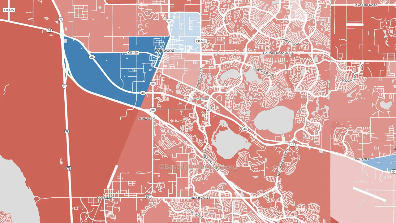 Wildwood, FL block-group political-lean map