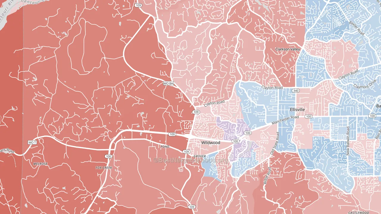 Wildwood, MO block-group political-lean map
