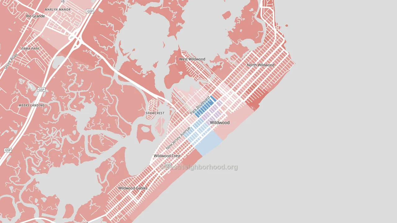 Wildwood, NJ block-group political-lean map
