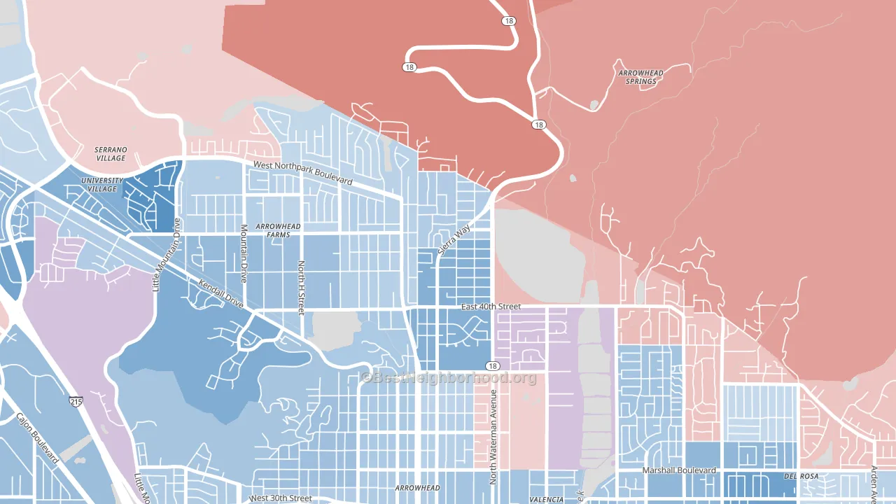 Wildwood Park, San Bernardino, CA block-group political-lean map