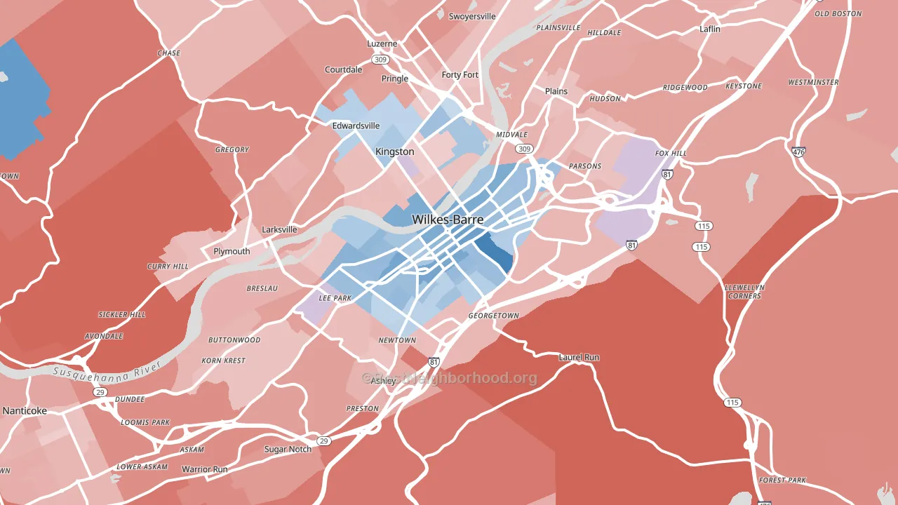 Wilkes-Barre, PA block-group political-lean map