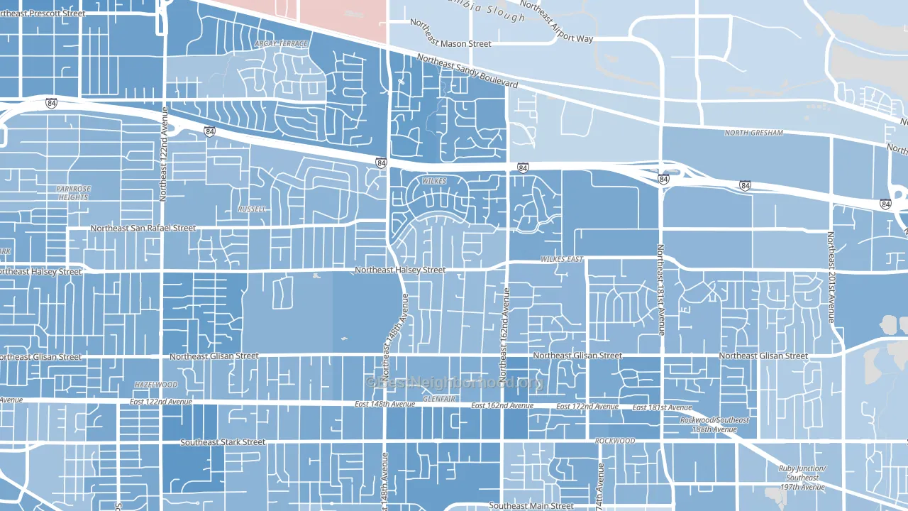 Wilkes, Portland, OR block-group political-lean map