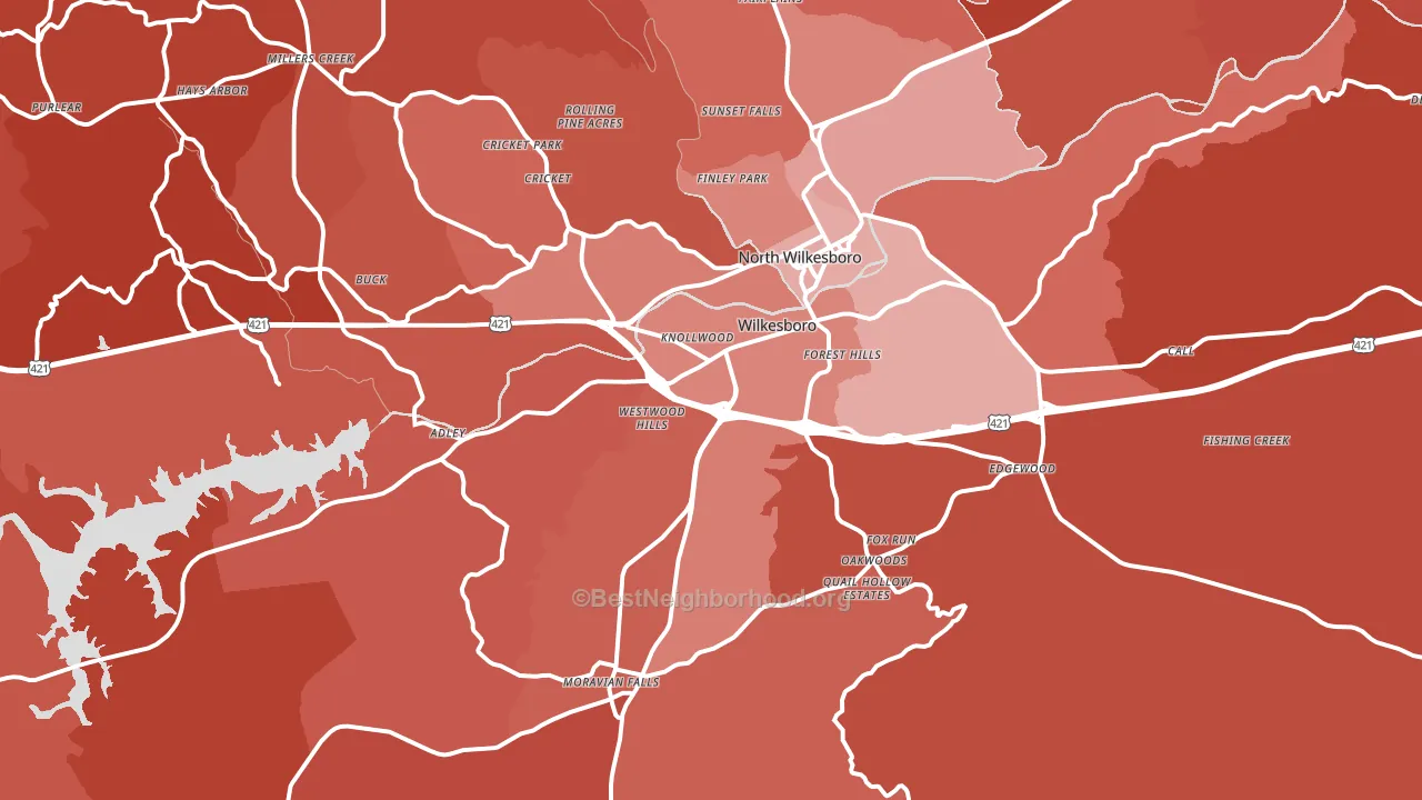 Wilkesboro, NC block-group political-lean map