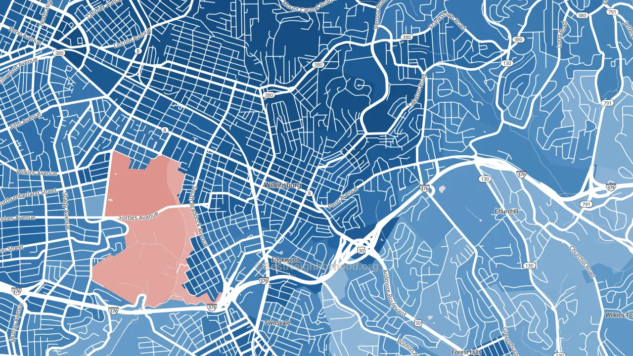 Wilkinsburg, PA block-group political-lean map