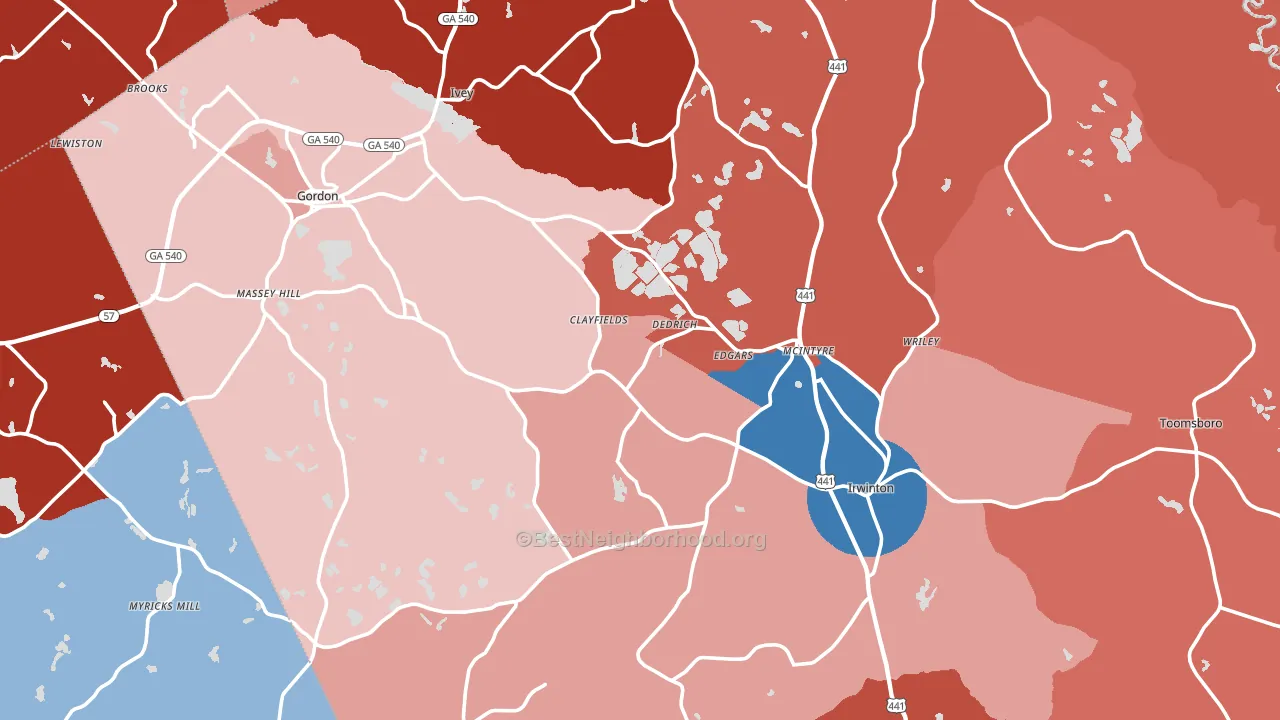 Wilkinson County, GA block-group political-lean map