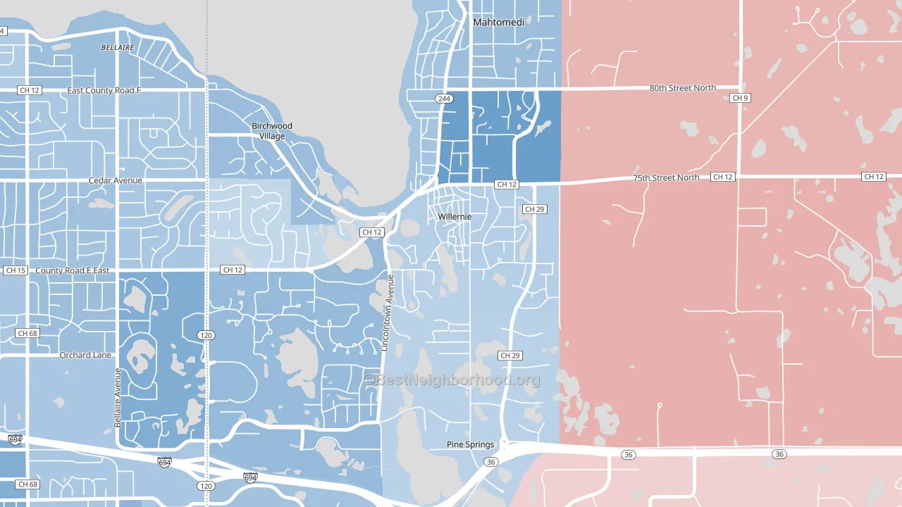 Willernie, MN block-group political-lean map