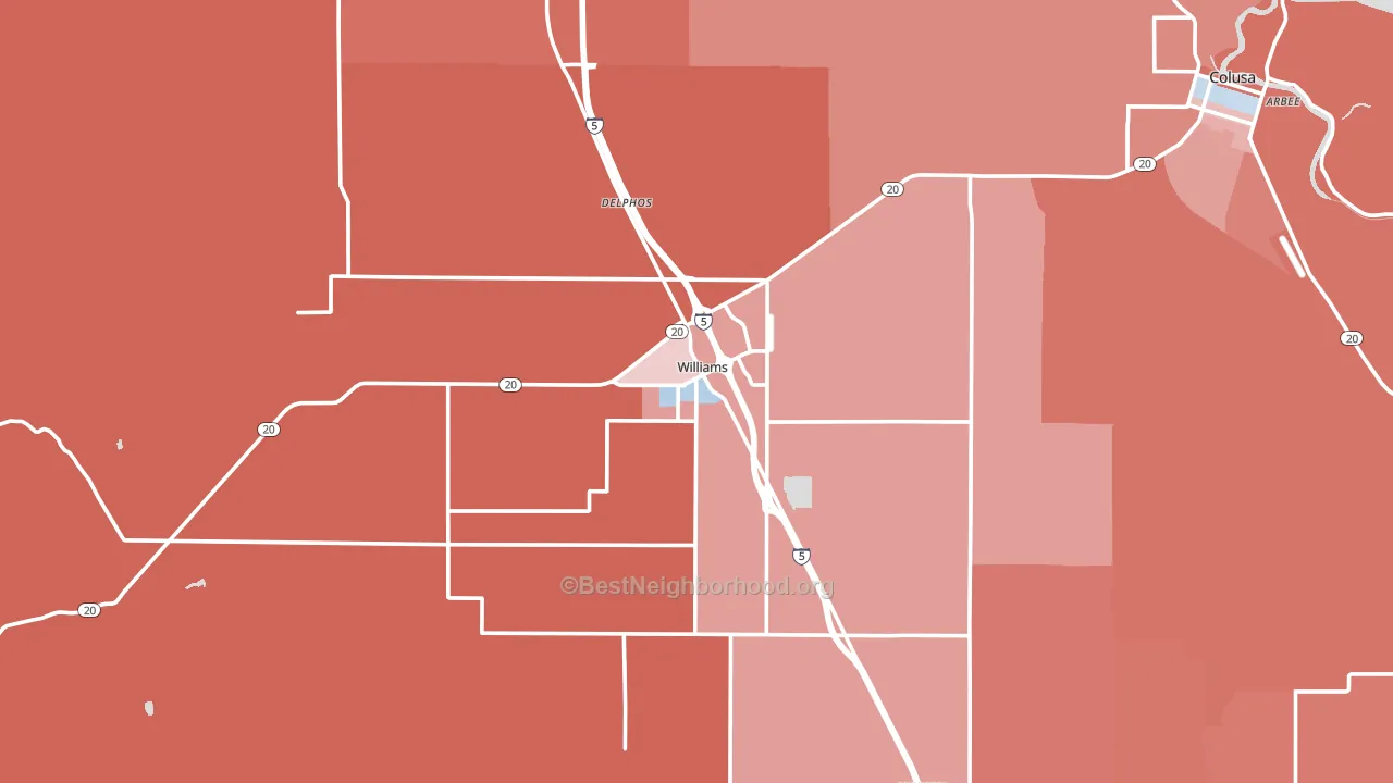 Williams, CA block-group political-lean map
