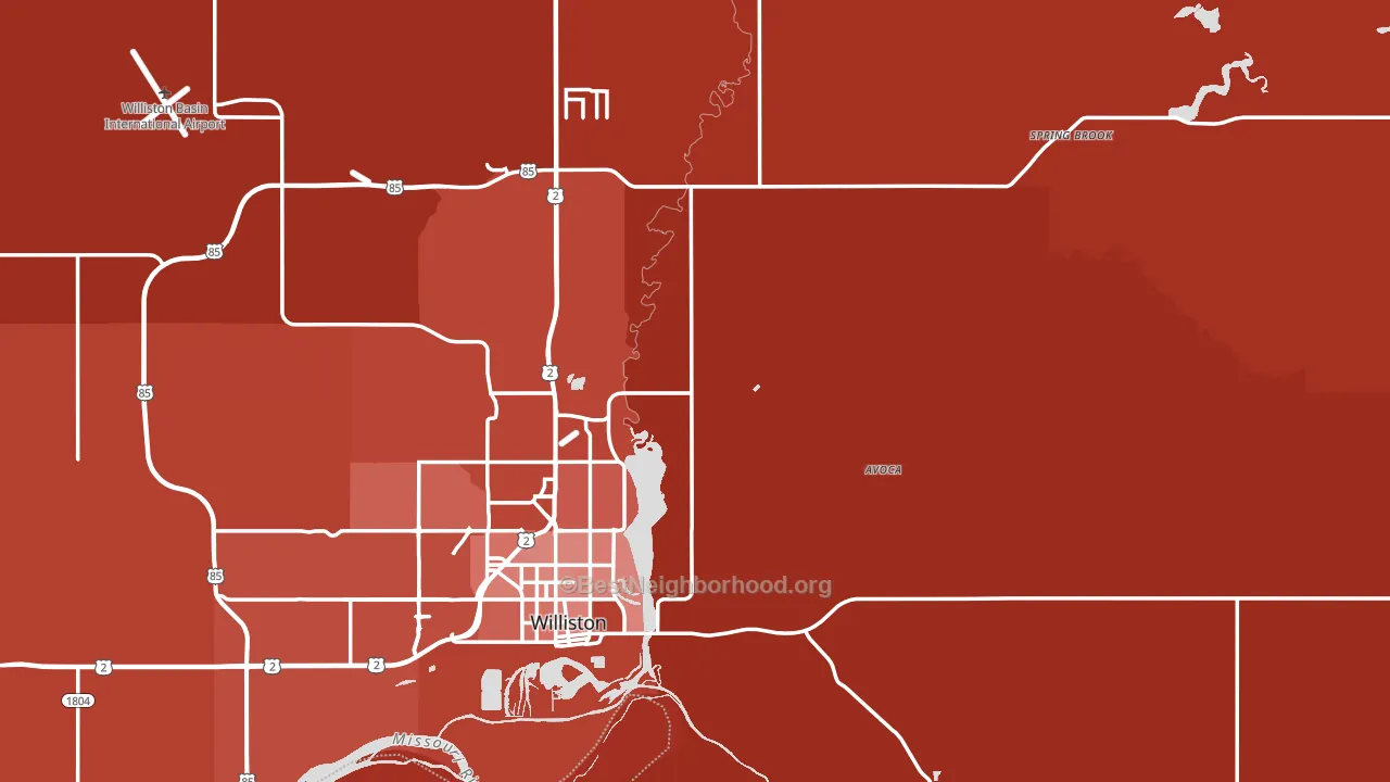 Williams County, ND block-group political-lean map