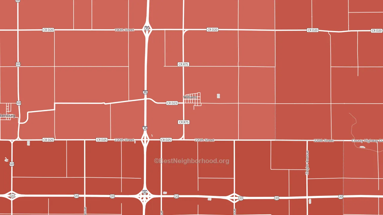 Williams, IA block-group political-lean map