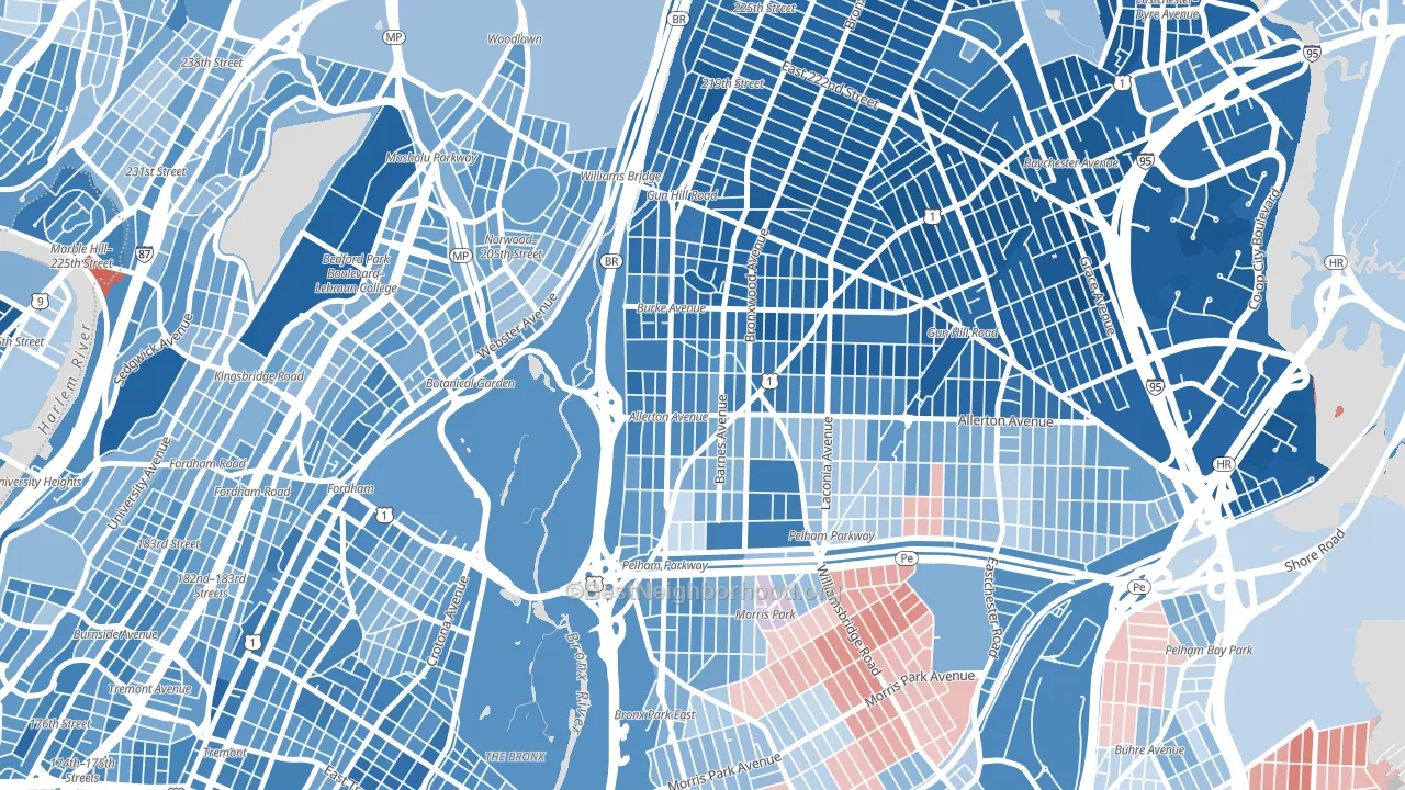 Williamsbridge, Bronx, NY block-group political-lean map