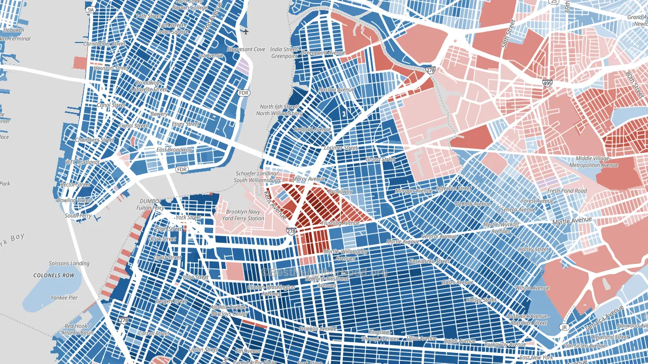 Williamsburg, Brooklyn, NY block-group political-lean map