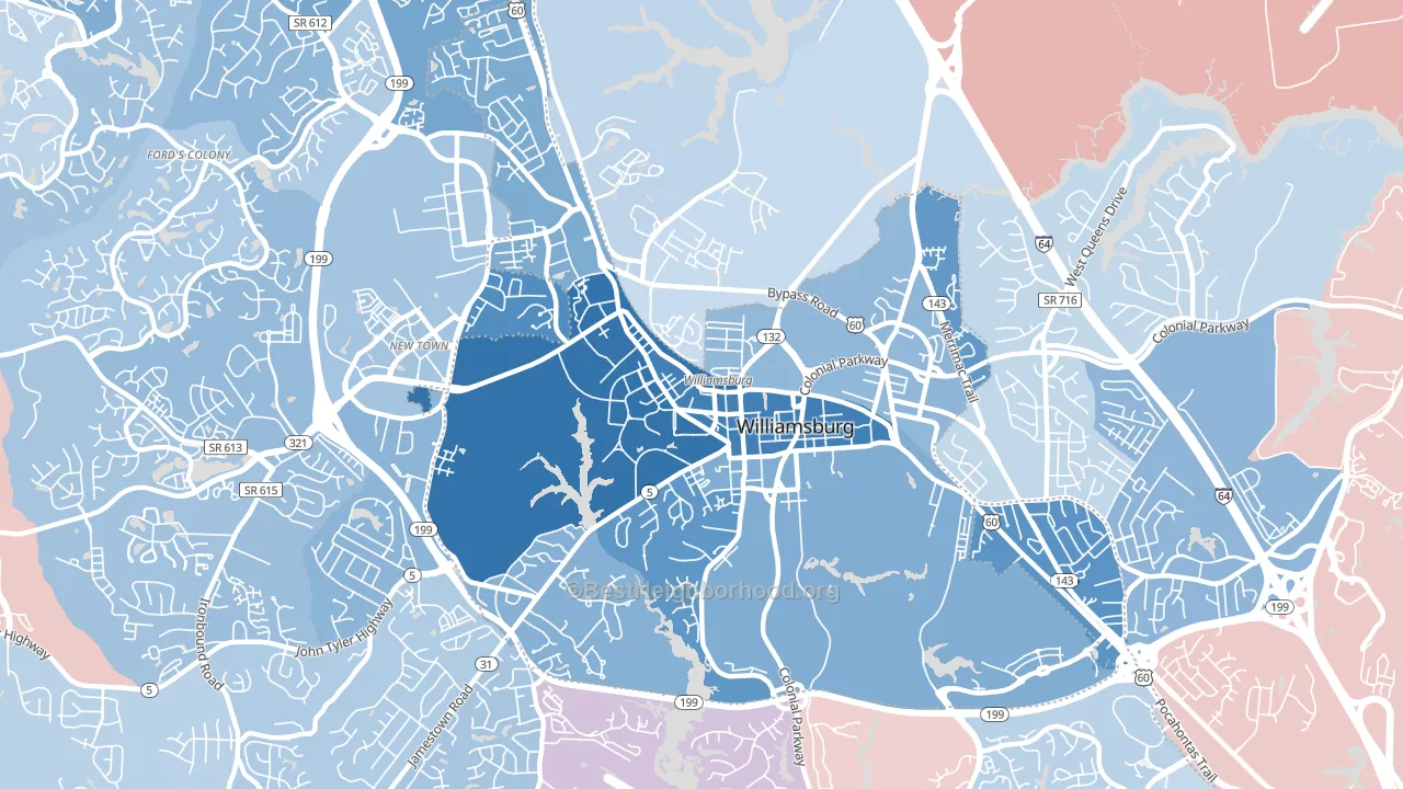 Williamsburg City, VA block-group political-lean map