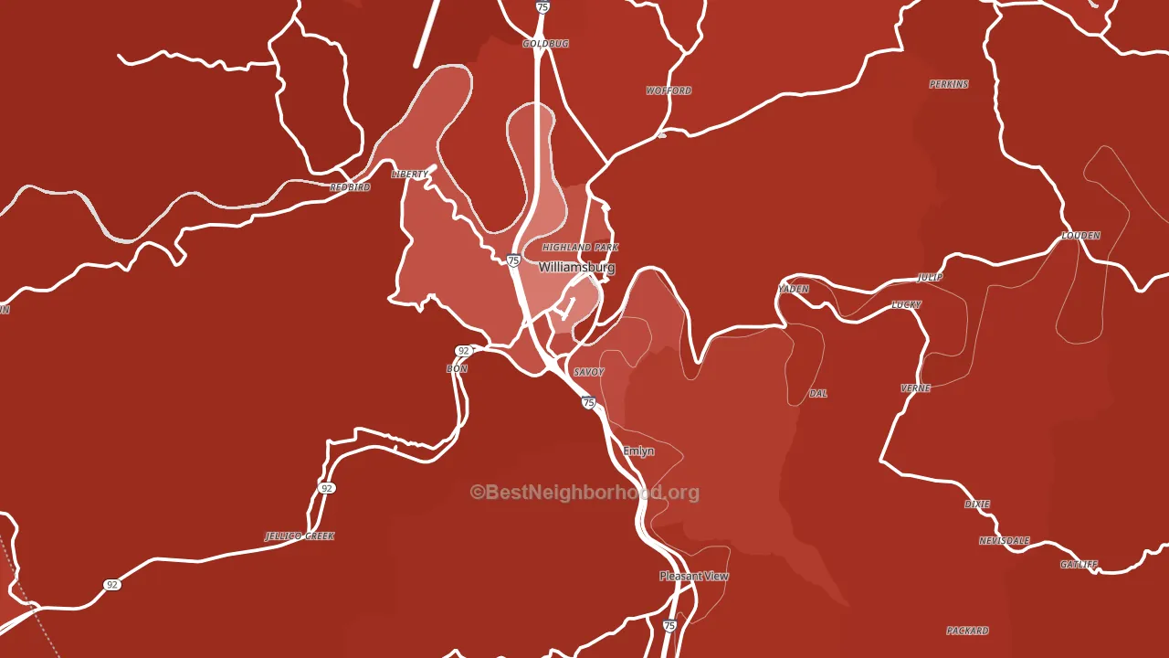 Williamsburg, KY block-group political-lean map